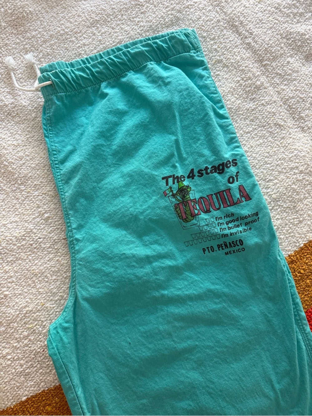 Graphic Tequila Print Drawstring Shorts - Turquoise